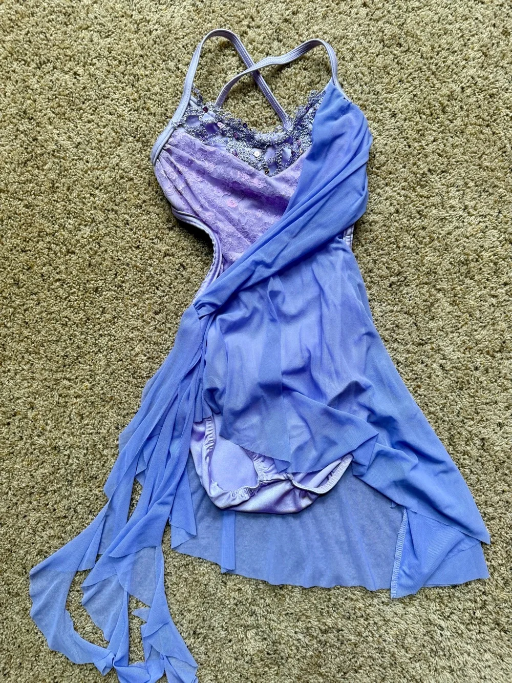 Kelle LC Lavender Lyrical Dance Costume Rhinestone Lace Contemporary Solo